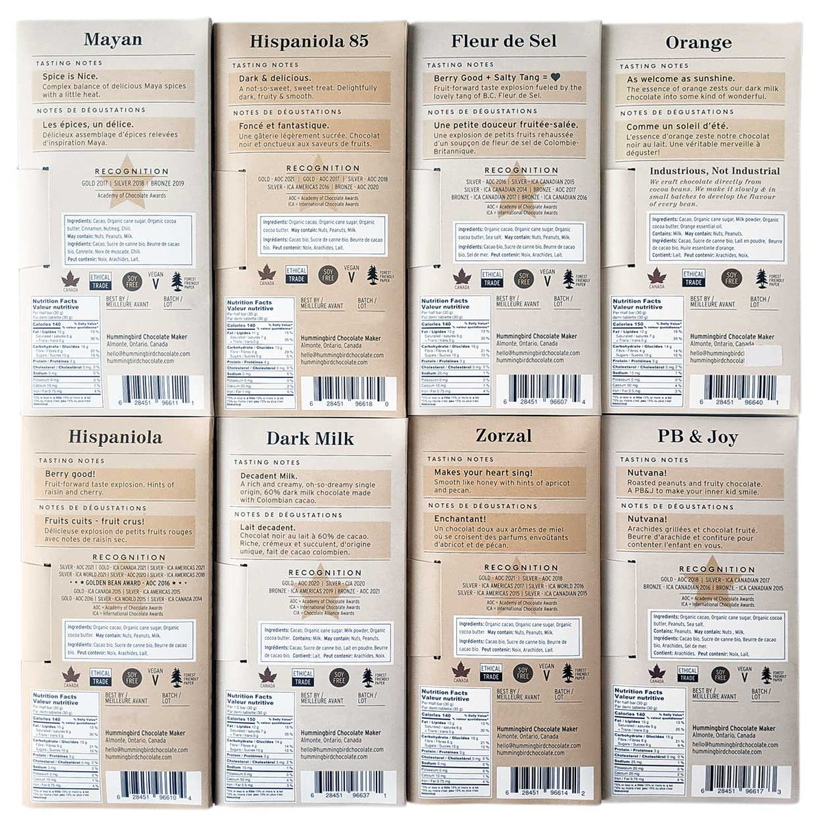 Hummingbird dark chocolate, bean to bar, ingredients