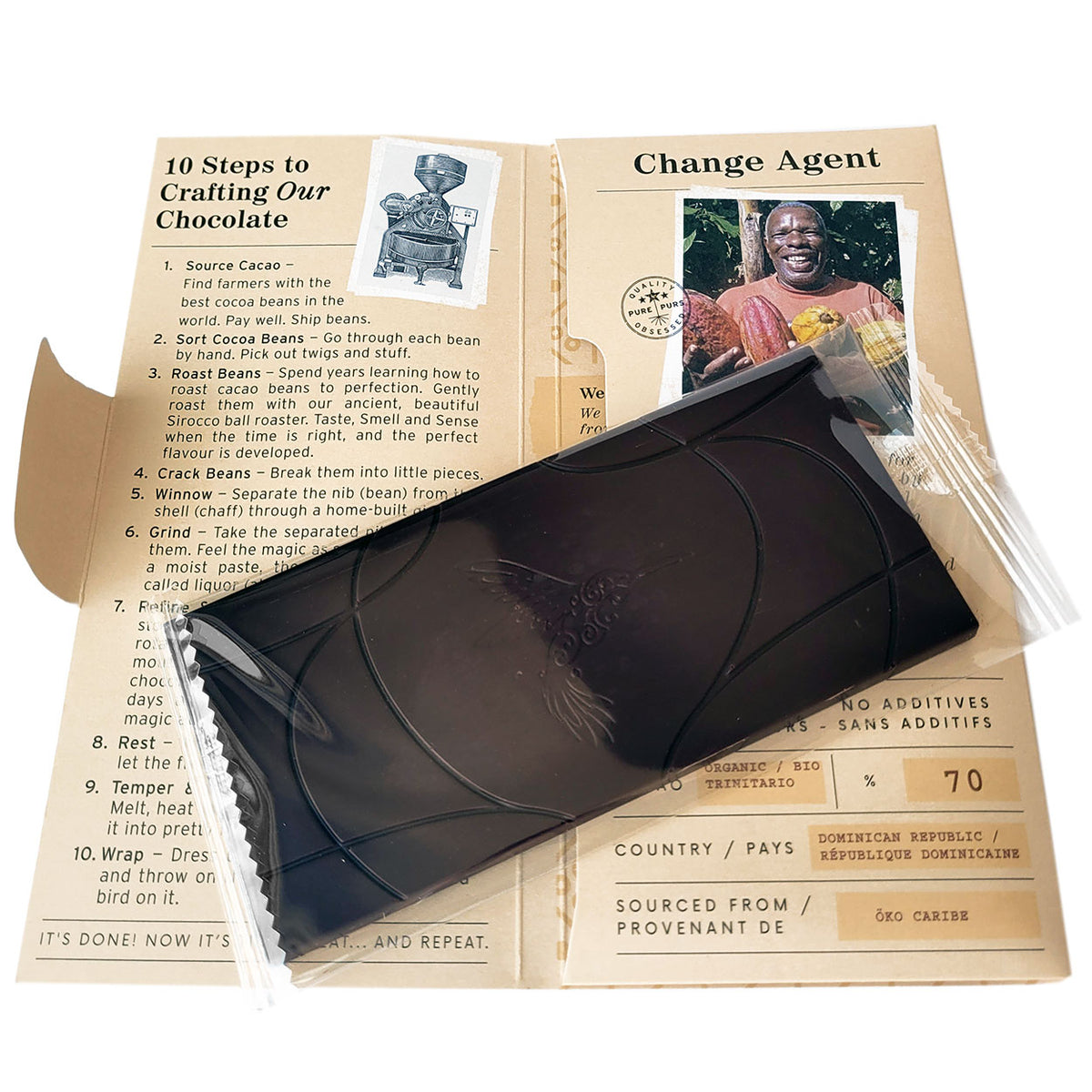 70% bean to bar chocolate made by Hummingbird