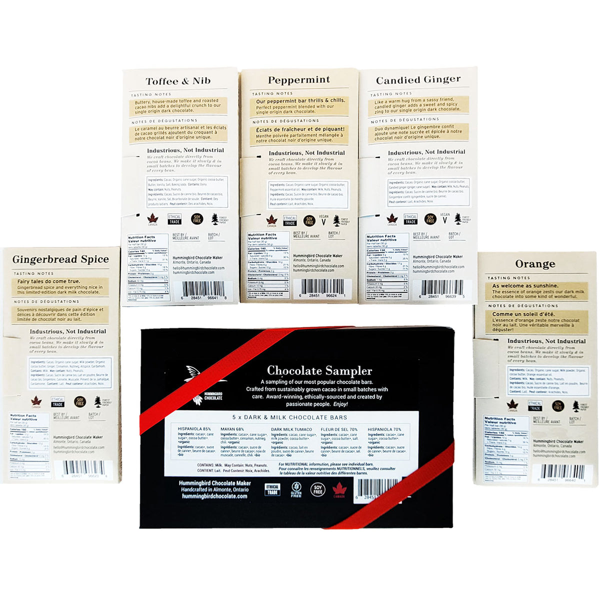 Hummingbird Holiday bars and box ingredients