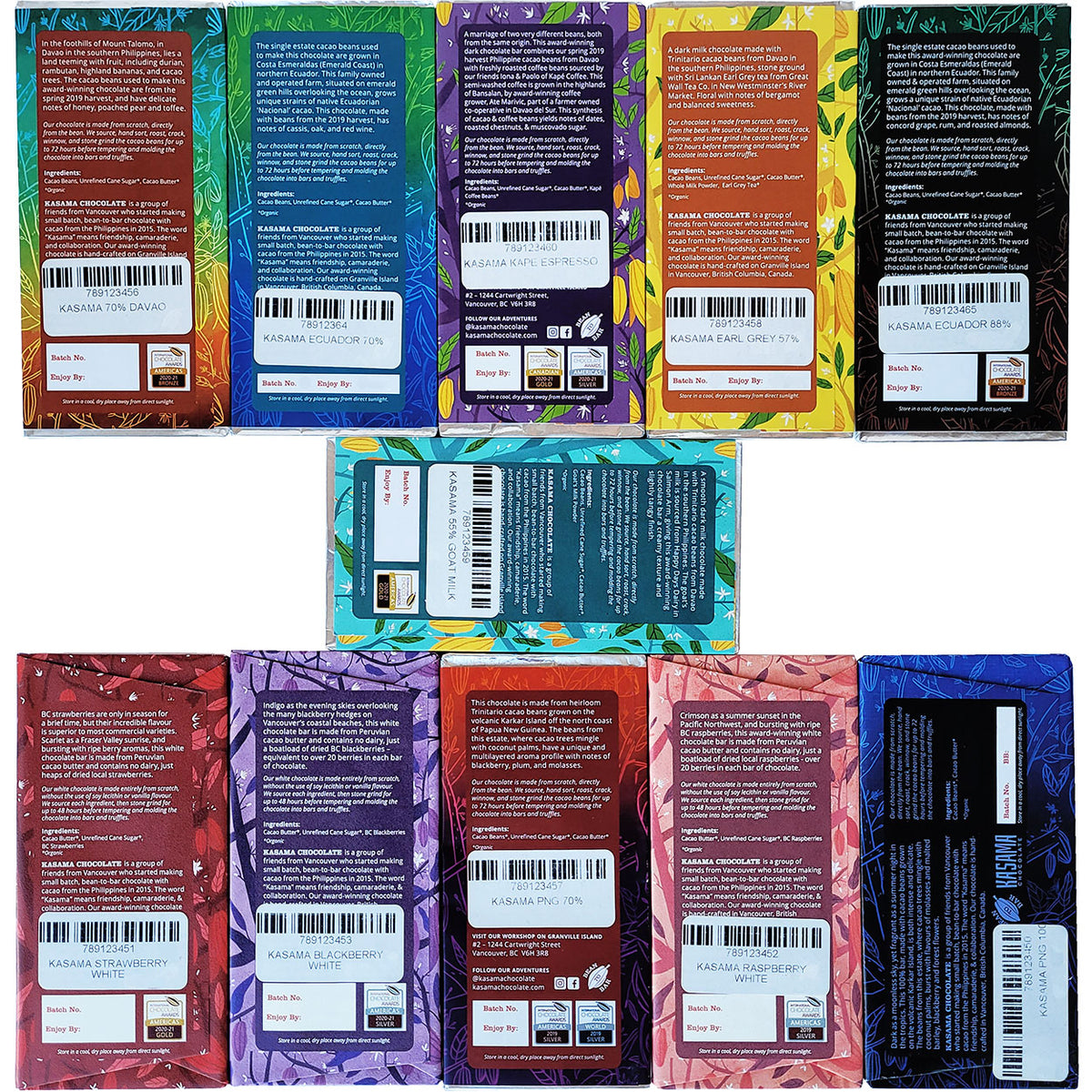 Kasama chocolate bars, Kanata, ingredients