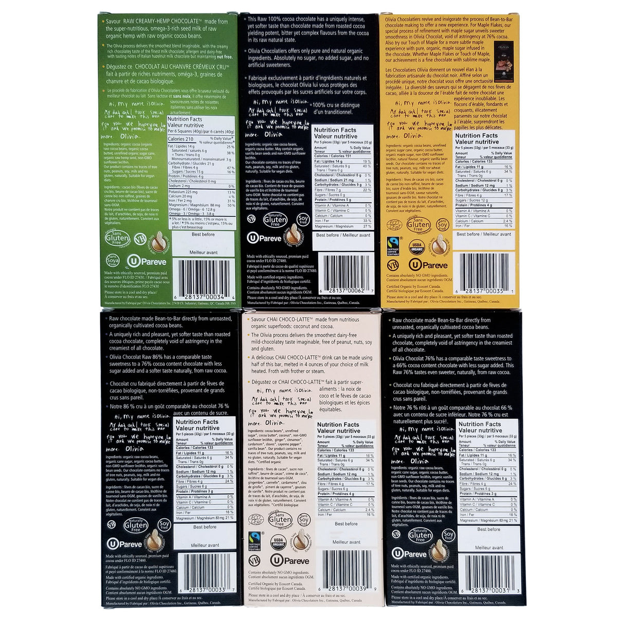 Oivia Chocolatiers ingredients