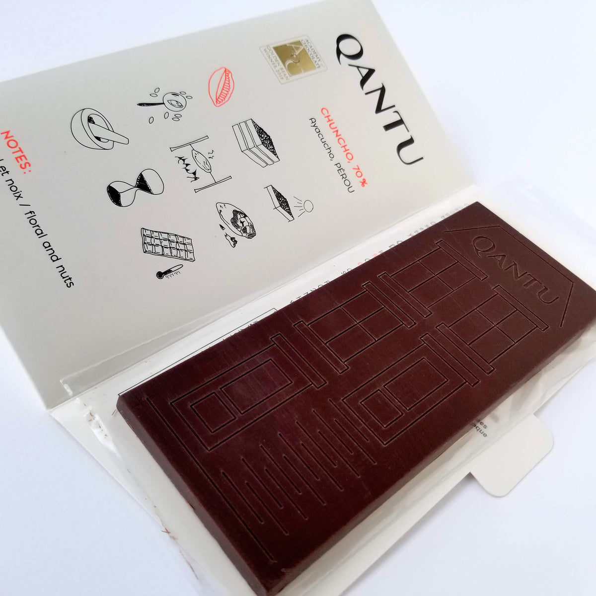 Qantu bean to bar chocolate, Peru, unwrapped 2
